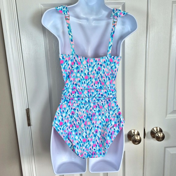 Lilly Pulitzer Delphie one-piece blue pink leopard spot print swimsuit womens 2 - Picture 8 of 13